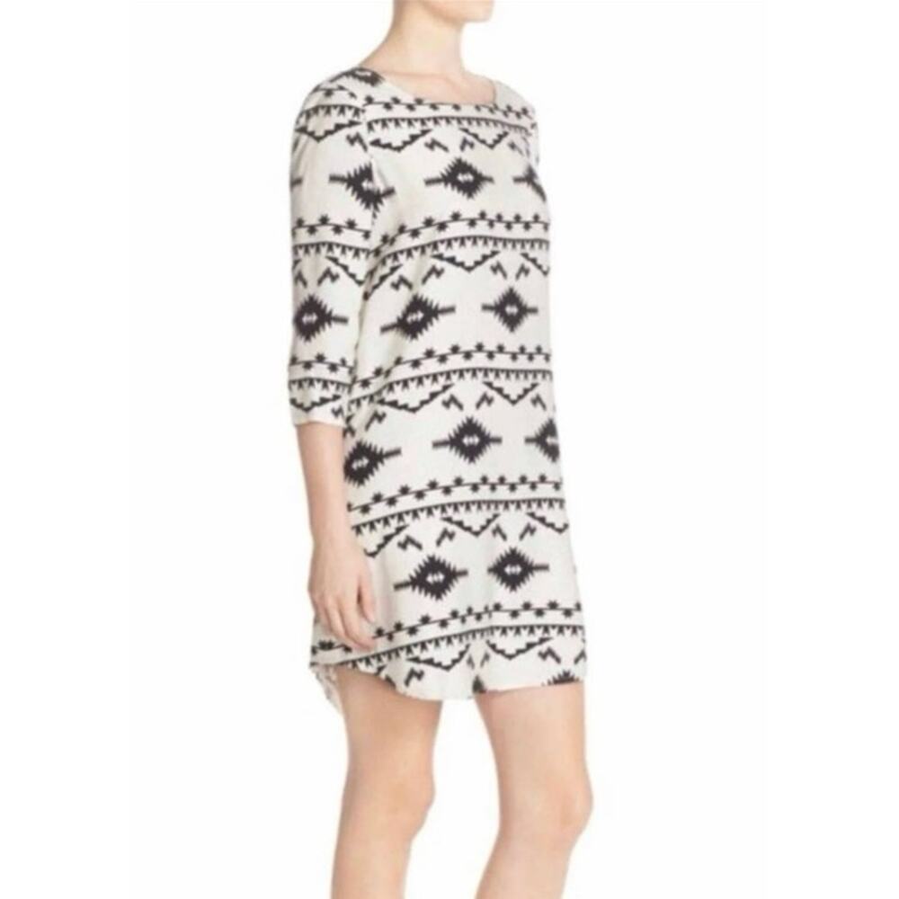 BB Dakota Womens Cari Geoprint Aztec Tribal Shift Ivory & Black Dress Sz Medium
